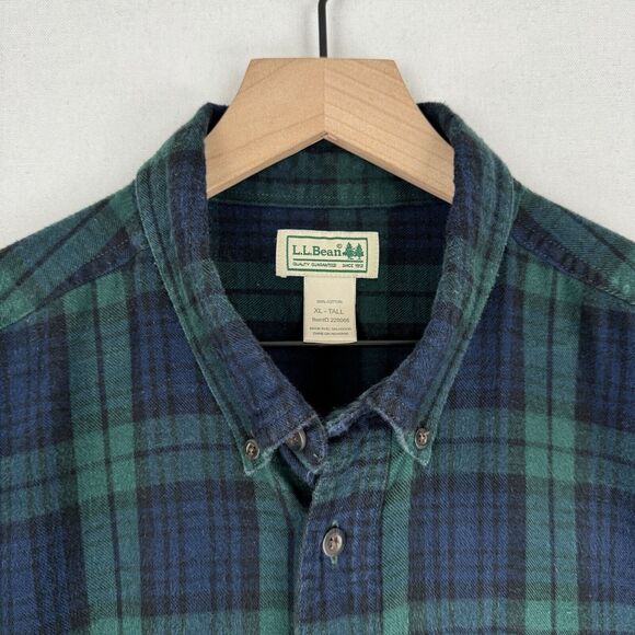 LL Bean Flannel Shirt Mens‎ XLT Green Blue Plaid Button Up Cozy Warm Outdoor - Picture 3 of 13